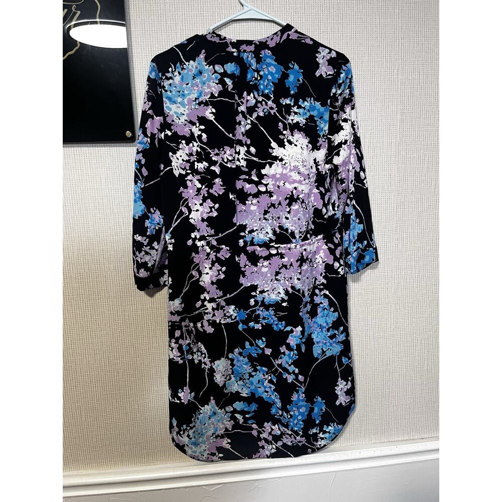 Diane von Furstenberg DVF Floral Shirt Dress Size 4 Blue Purple Long Sleeve - Picture 6 of 6
